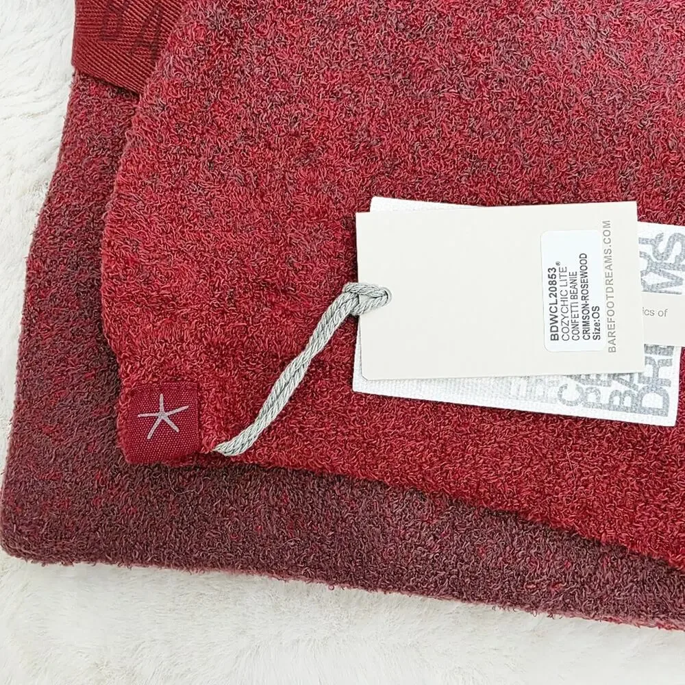 Barefoot Dreams CozyChic Lite Crimson Confetti Beanie & Scarf Set NWT